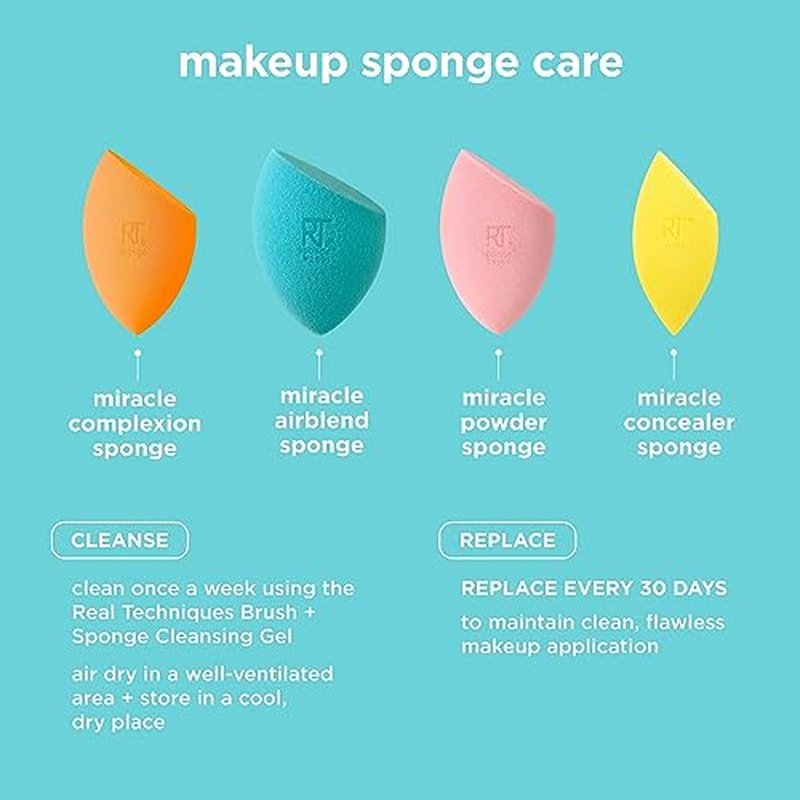 Real Techniques Miracle Mattifying Makeup Sponge Duo, Matte Finish, Cloud Skin, Full Coverage Foundation & Powder Makeup Blending Sponges for Oily Skin, Cruelty & Latex-Free Foam, 2 Count