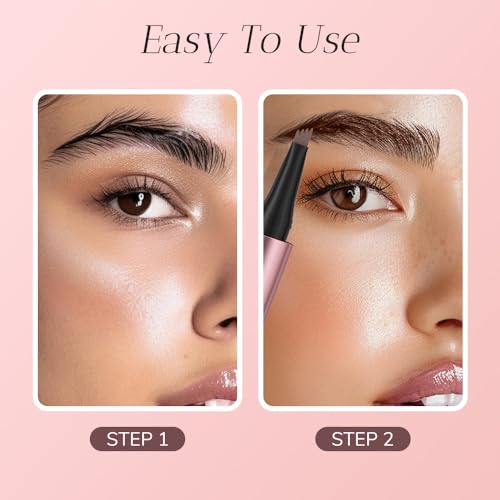2PCS Waterproof Eyebrow Pen, 2024 New 4-Tip Eyebrow Pencil Natural Makeup Fine Stroke Magic Eyebrow Pencil, 3D Microblading Eyebrow Pen Eye Brown Makeup Long-Lasting Eyebrow Pencil (Black)