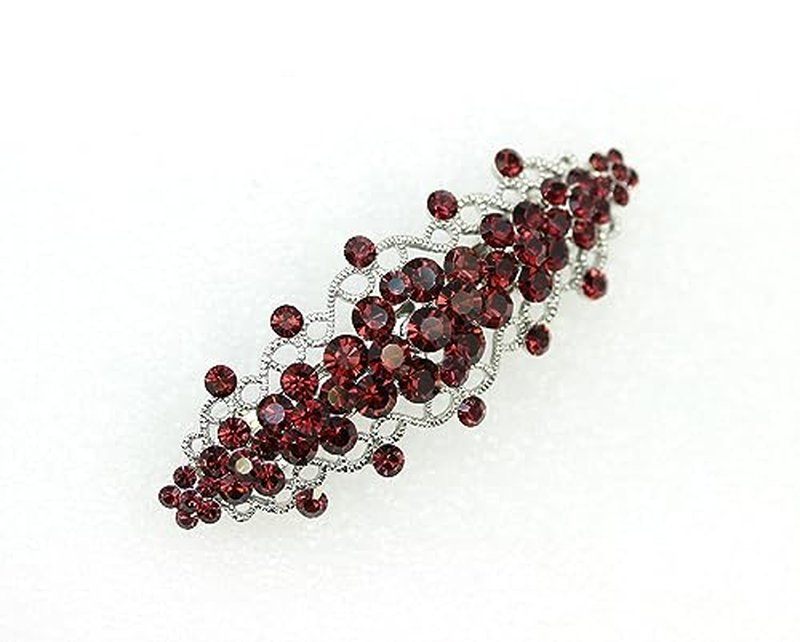 Faship Gorgeous Burgundy Rhinestone Crystal Floral Hair Barrette