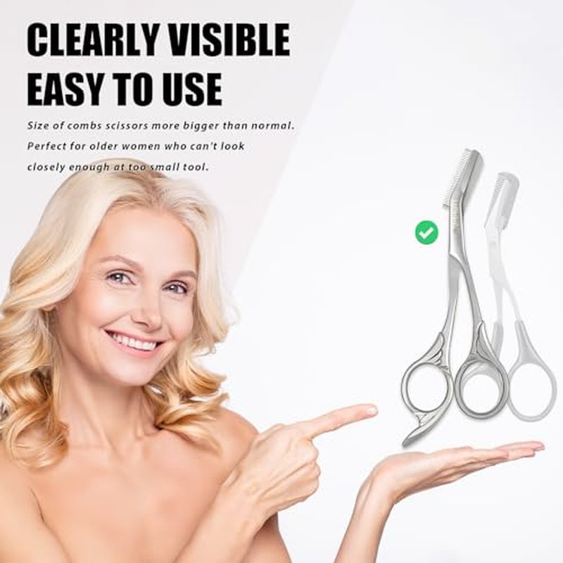 LePinko Eyebrow Trimming Scissors with Combs, Gifts For Men Women Stocking Stuffers, Black