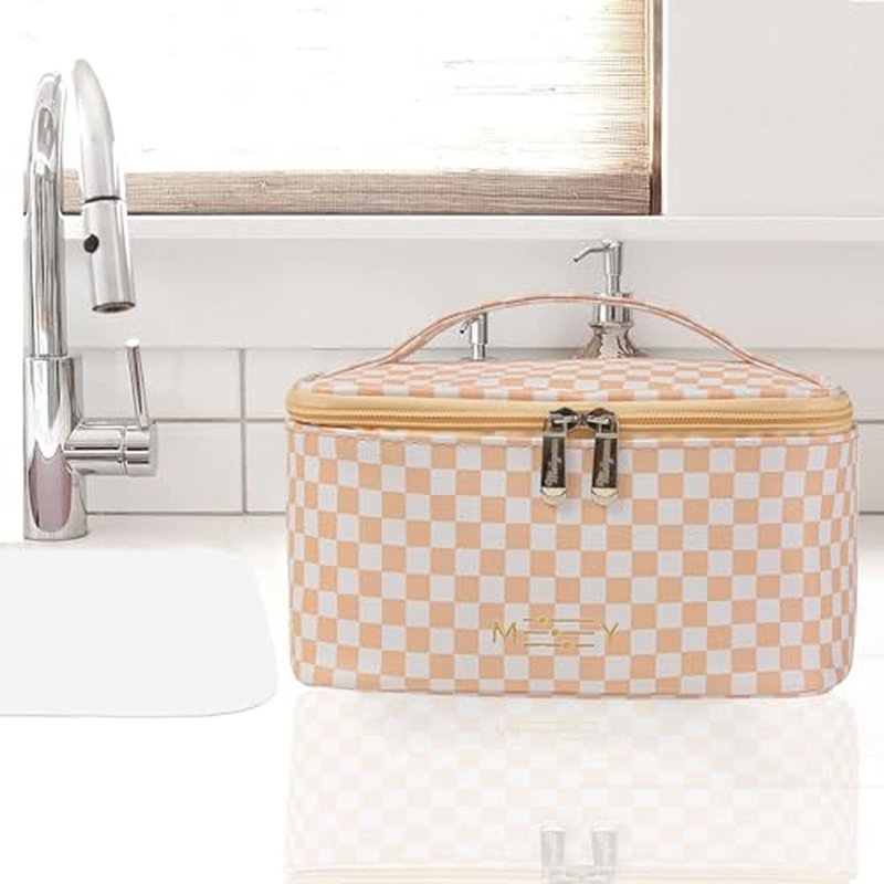 KITENROM Extral Large Makeup Bag Portable Cosmetic Bags for Women Zipper Pouch for Purse Make Up Case with Detachable Divider Toiletry Organization Waterproof Green