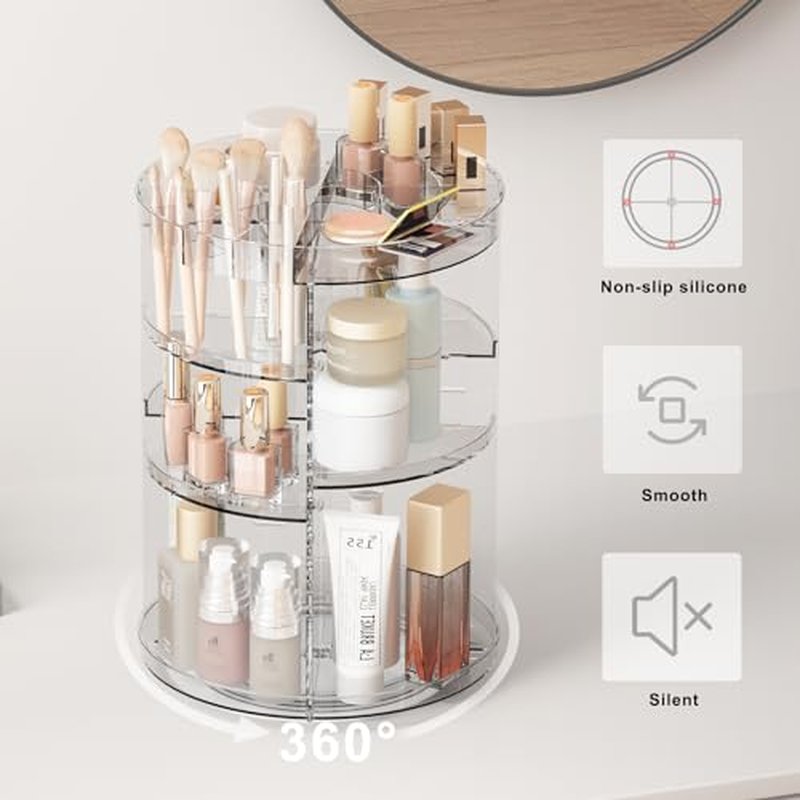 360 Rotating Makeup Organizer, Spinning Skincare Organizers with Slot Top, Makeup Organizers and Storage with 8 Adjustable Layers, Revolving Cosmetic Display Case for Vanity Bathroom Counter Black