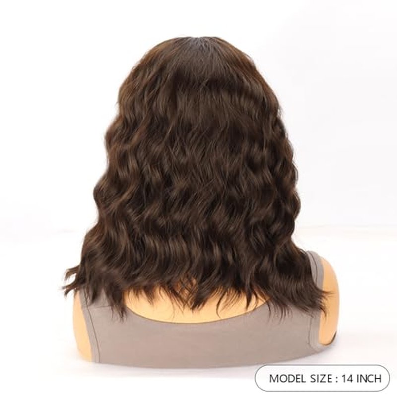 Gusif Headband Wig Short Wavy Wigs for Black Women Bob Wig Glueless Synthetic Shoulder Length Wigs 14 Inch Headwrap Wigs with Headband Attached (#6/8)