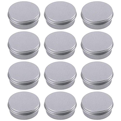 Hulless 0.5 Ounce Aluminum Tin Jar Refillable Containers 15 ml Aluminum Screw Lid Round Tin Container Bottle for Cosmetic,Lip Balm, Cream, 12 Pack.