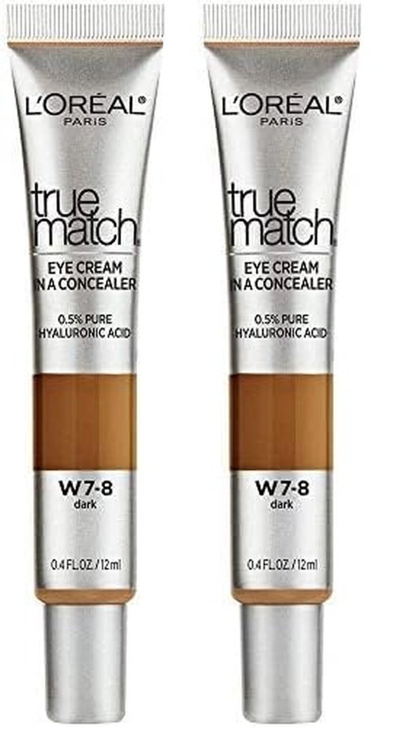 L’Oréal Paris True Match Eye Cream in a Concealer, 0.5% hyaluronic acid, Dark W7-8, 0.4 fl. oz. (Pack of 2)