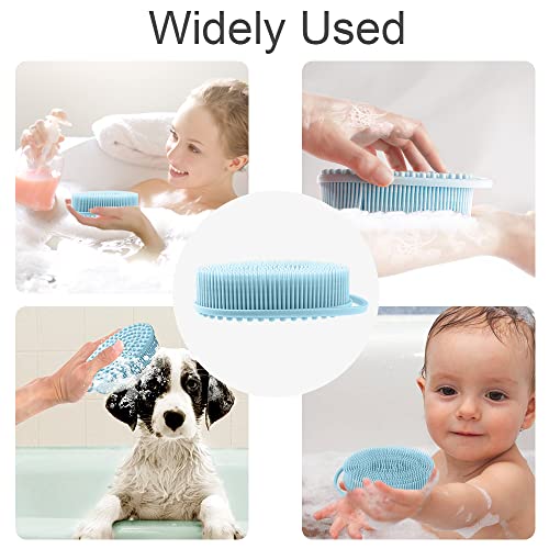 3 PCS Soft Silicone Body Scrubber,Silicone Body Shower,Silicone Loofah 2 in 4 Bath and Shampoo Brush, Body Scrubber Shower Cleaning Exfoliating Use,Lather Well, Black,Pink,Blue