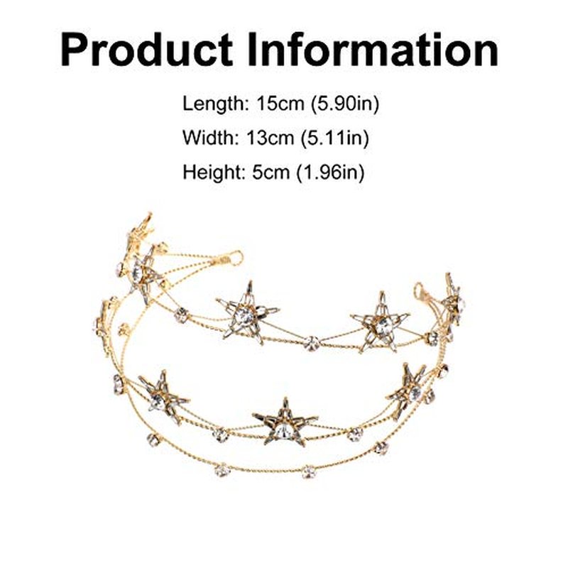 Beaupretty Bling Rhinestone Star Crown, Star Crystal Tiara and Crown Bridal Headpiece Alloy Hairband Wedding Jewelry for Women Girls, Golden