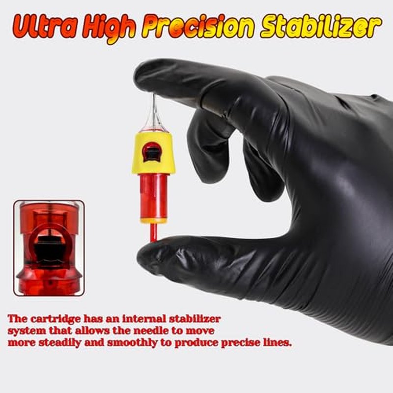 Tattoo Cartridge Needles - 20PCS MO PRO Expert Grade Disposable Tattoo Needles Standard #12 Round Liner 3, Silicone Finger Ledge for Excellent Comfort, Grip and Control