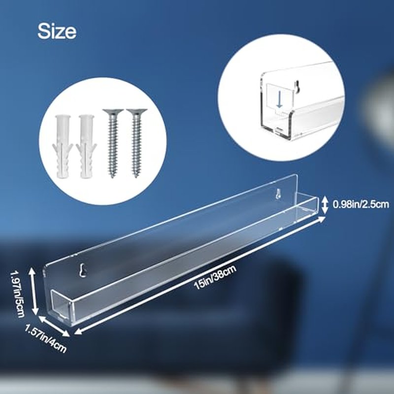 SOVQUEST Nail Polish Shelf Wall 15 Inch Acrylic Clear Rack Sunglass Organizer Multi-Purpose Floating Shelves for Beauty Salons Retailer Dressing Room (9 PCs)