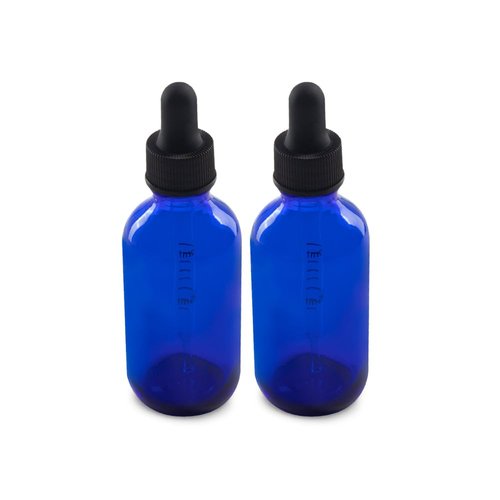 The Bottle Depot - 2 Pack - 2 oz Glass Bottle with Dropper - Blue - 20-400 Neck Finish - Boston Round Bottles - Leakproof Essential Oils Bottles