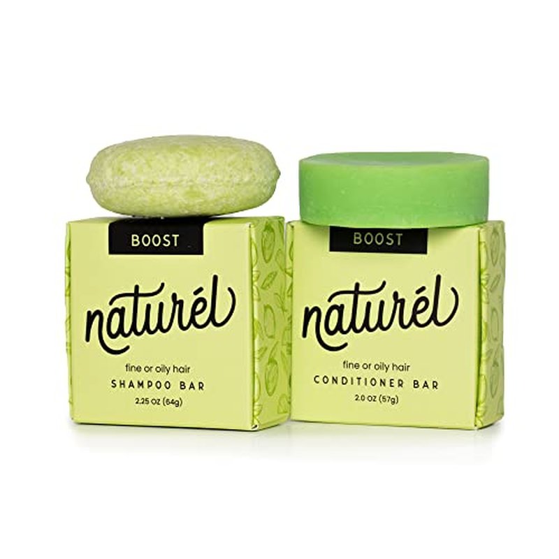NATURL Boost Volumizing Shampoo and Conditioner Bar Set with Sea Salt and Lime Oil for Fine or Oily Hair, Free of Silicone, Paraben, Phthalate, Gluten, Citrus Scent, 2 Count