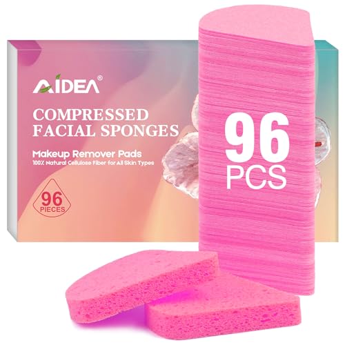 AIDEA 96Count Compressed Facial Sponges Pink, Travel Essentials Makeup Sponges, 100% Natural Cellulose Cosmetic Spa Sponges for Facial Cleansing, Exfoliating, Makeup Remover Pads