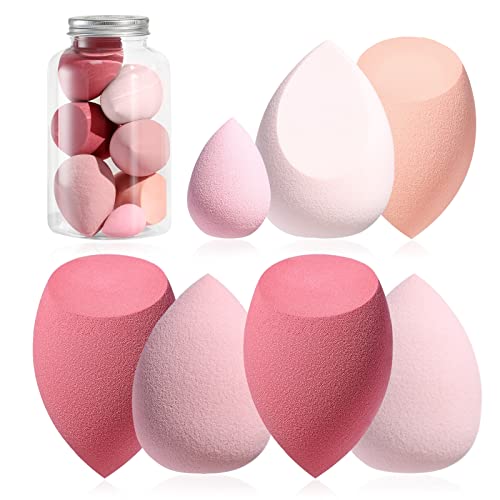 Makeup Sponge Set BS-MALL Blender Sponges 7 Pcs for Liquid, Cream, and Powder, Multi-colored with 1 Mini Makeup Sponge Pink (A-HotPink)