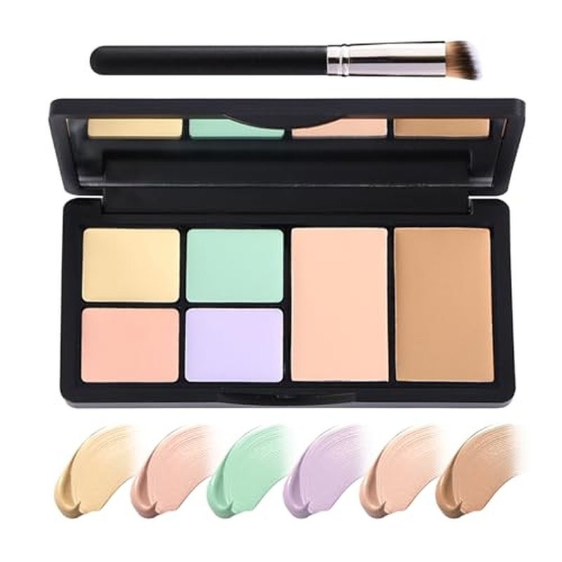 6 Colors Correcting Concealer Palette, Waterproof Long Lasting Full Coverage Contouring Foundation Concealer Palette, Makeup Cream Contour Highlighting Concealer Palette Makeup Kit with Brush（#01）