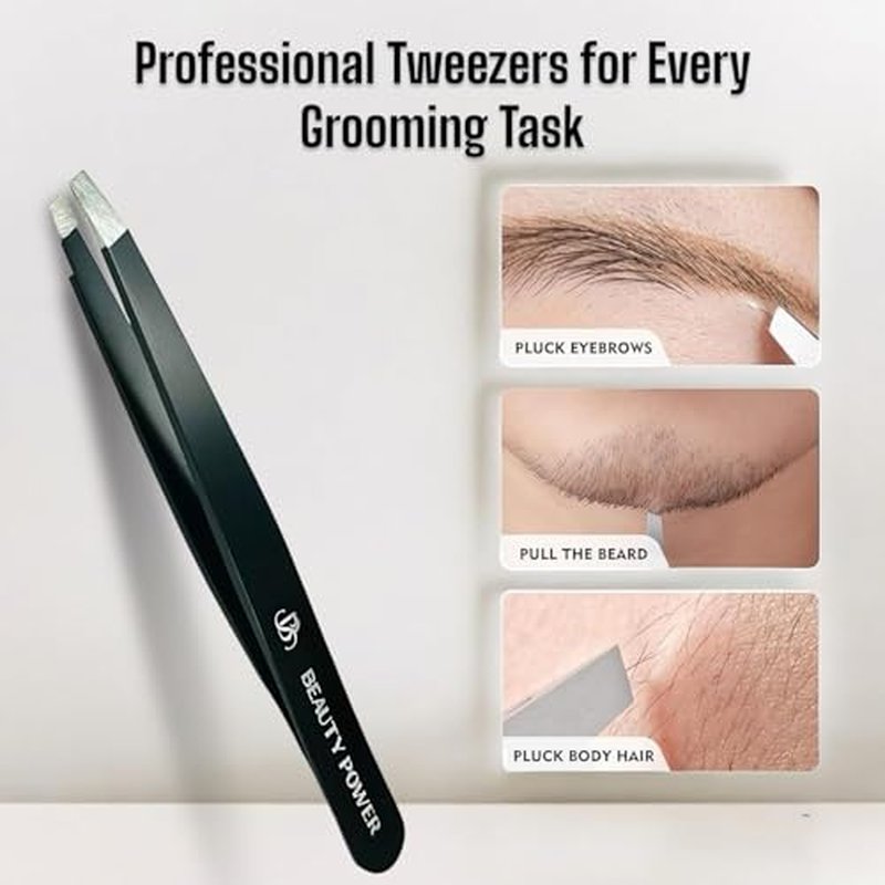 Beauty Power Professional Tweezers - Slant, Durable Lightweight German Stainless Steel, Ultra Precision Tweezers for Eyebrows, Facial Hair, Chin, and Ingrown Hair Removal (Pink)