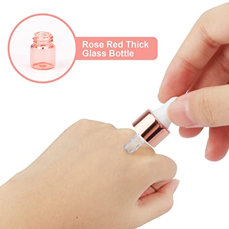 Wresty 15 Pcs Pink Glass Dropper Bottle Essential Oil Dropper Bottles Mini Glass Vials Cosmetic Liquid Container Perfume Aromatherapy Sample Bottles With Glass Eye Dropper (1ml(1/4 Dram))