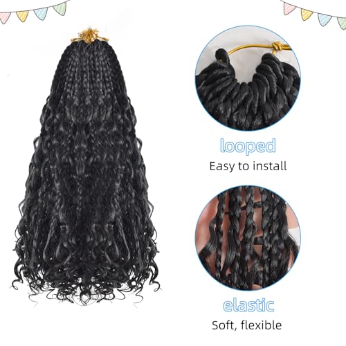 SHDanrtsey 15 Inch Goddess Bohemian Box Braids Crochet Hair 128 Strands Curly Ends 8 Packs Synthetic Braiding Hair Extensions for Black Women（1B）