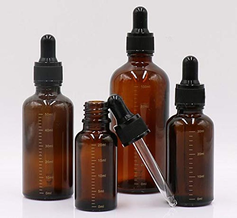 Happyupcity 3Pcs 100ml/3.3oz Empty Refillable Amber Glass Dropper Bottles with Scale Dropper Essential Oil Bottles Sample Vials Travel Liquid Dispenser Container for Perfume Cosmetic