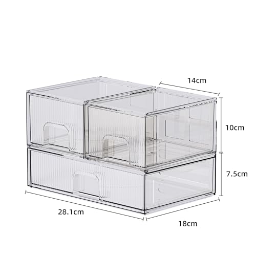 ZHIAI Stackable storage drawer, acrylic storage box for cosmetics and beauty products, suitable for dressing tables, bathrooms, cabinets, storage rooms, bedrooms and home organisation 3 pcs set