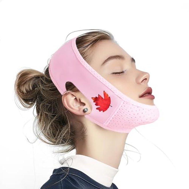 Yuibthr Chin Strap for Sleeping, V Line Lifting Mask, Reusable Face Strap, Jaw Exerciser (Pink-Fall Maple Leaf-P)