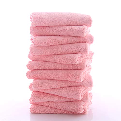 TENSTARS 12 Pack Premium Washcloths Set - Quick Drying - Soft Microfiber Coral Velvet Highly Absorbent Wash Clothes -Multipurpose Use as Bath Fitness, Spa, Facial, Fingertip Towel (Pink)