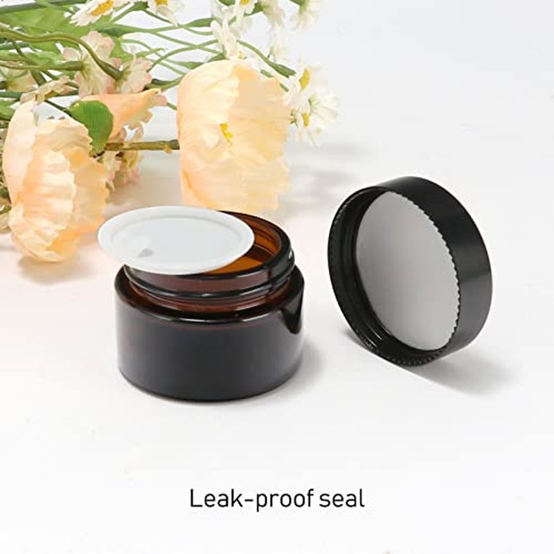 Keketin 1 oz Amber Glass Jars,24 Pack Empty Cosmetic Containers with Black Screw Lids,Refillable Round Cream Jars for Lotion,Bath Salts,Travel
