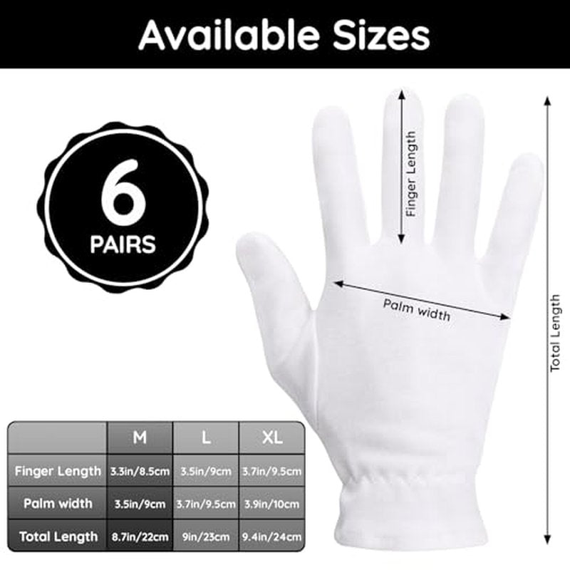 Segbeauty 12 Counts Moisturizing Gloves Overnight, Hand Gloves with Elastic Band, 6 Pairs Lotion Gloves for Men and Women, Sleep Moisture Gloves for Dry Hands, White Cotton Gloves for Art Handling