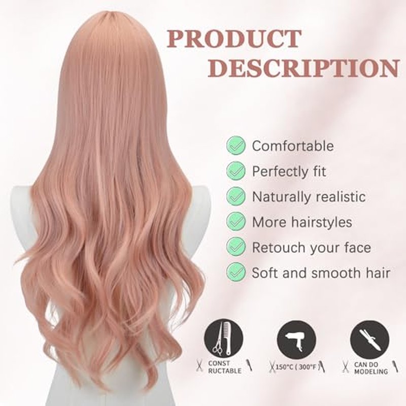 AICKER Long Black Wavy Wig for Women 26 Inch Middle Part Curly Wavy Wig Natural Looking Synthetic Heat Resistant Fiber Wig for Daily Party Use (Black)