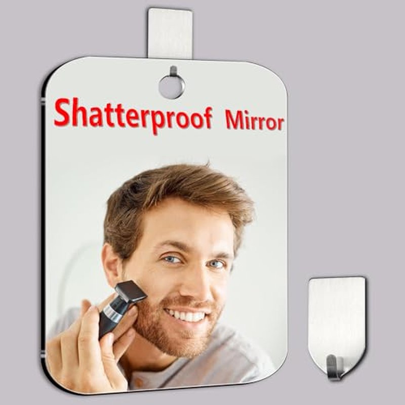 Shower Mirror Fogless for Shaving, Medium 8 x 6 inch Fogless Mirror for Shower, Small Wall Hanging Portable Travel Camping Mirrors, Unbreakable Handheld Locker Shave Mirror Makeup Plastic, Bathroom