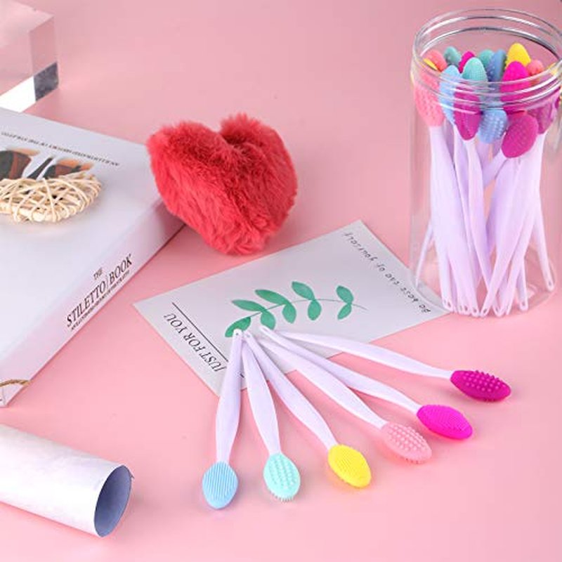 24 Pcs Silicone Exfoliating Lip Brush with Container, Double Sided Silicone Lip Scrubber Soft Cleaning Lip Brush Face Cleaning Applicator for Plump Smoother Lip Appearance (Mixed Colors)