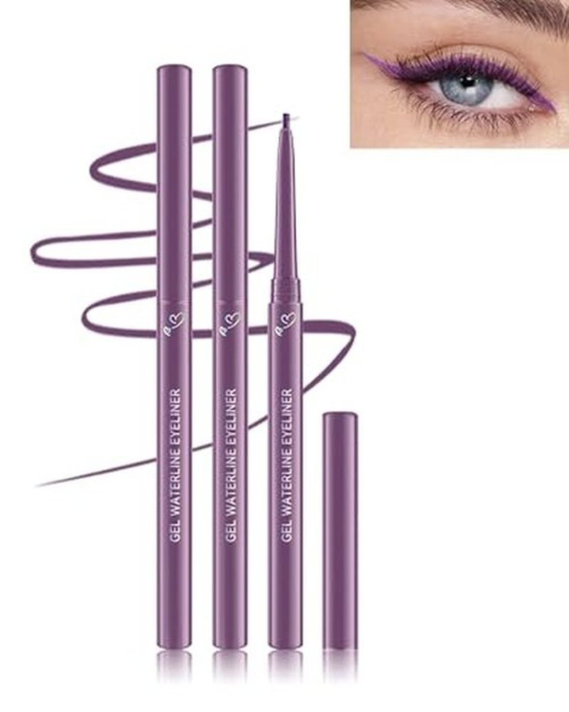 Purple Gel Waterline Eyeliner, Glides on Smooth Eyeliner Pencil, Matte Cream Soft Texture, Waterproof Smudge-Proof Long Wear Eye Liner Pen, High Pigment Colorful Eyeliner Gel Makeup for Women-05(2Pcs)