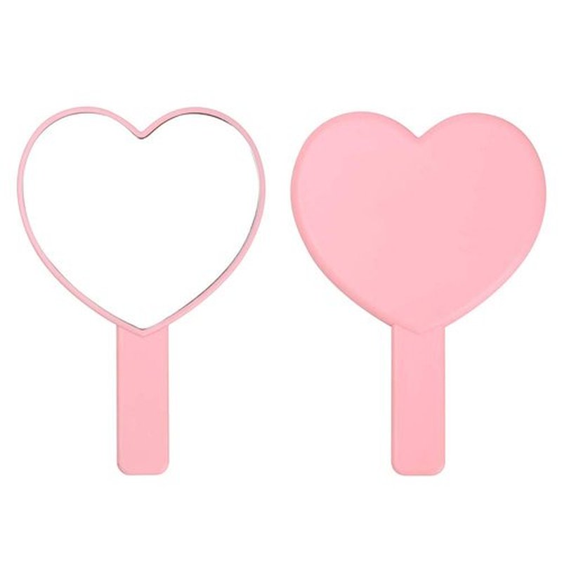 TBWHL Heart-Shaped Travel Handheld Mirror, Cosmetic Hand Mirror with Handle (Pink, 1Pack)