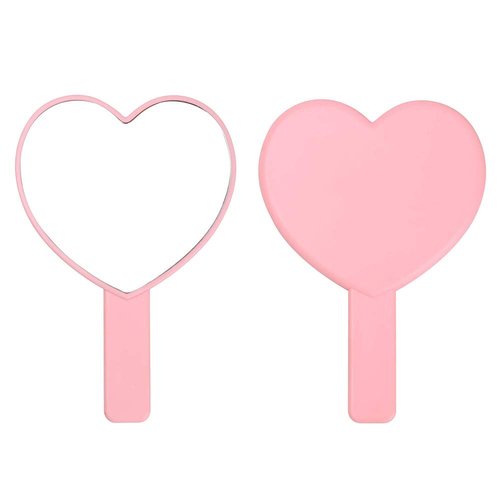 TBWHL Heart-Shaped Travel Handheld Mirror, Cosmetic Hand Mirror with Handle (Pink, 1Pack)