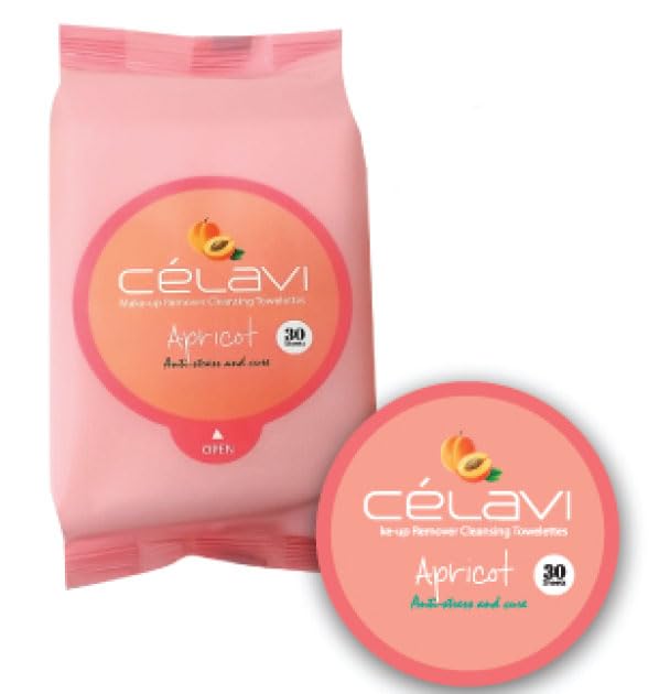 Celavi Makeup Remover Wipes - Gentle Cleansing Towelettes | 60 Sheets, Apricot Scent