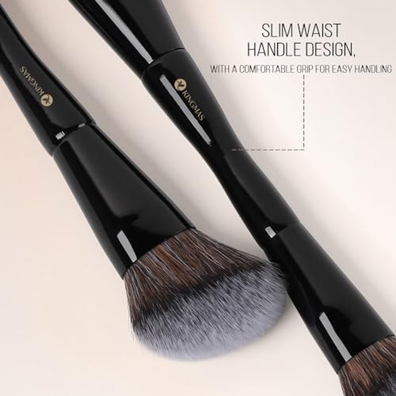 KINGMAS Foundation Makeup Brush, Double-ended Angled/Round Top Contour Makeup Brush for Beauty Blending Liquid Powder, Concealer Cream Cosmetics Blush Brush (Black)