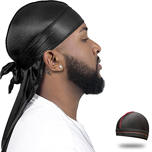 ForceWave Silky Durag for Men Wave Cap Satin Dorag for Men Women 360 Wave Red