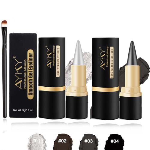 EZGHAR Bousalutend Eye Liner, Bousalurrens Eyeliner Cream, Bousalutend Eyeliner, Ayky Long Wear Gel Eyeliner, Matte Quick-Dry Natural Black Eyeliner Cream, Waterproof Smudge Proof (#01+#03)