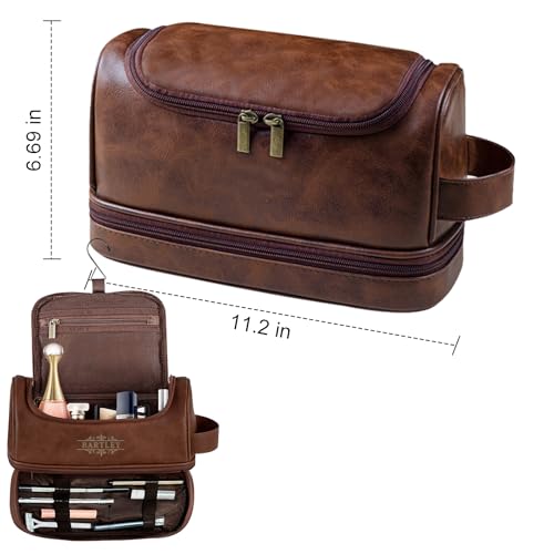 Sparklove Toiletry Bag for Men, Large Leather bathroom accessories, Travel Essentials Dopp kit, Gifts for Father, Dad, Boyfriend, Grandpa, Shaving Kit for Men Bag