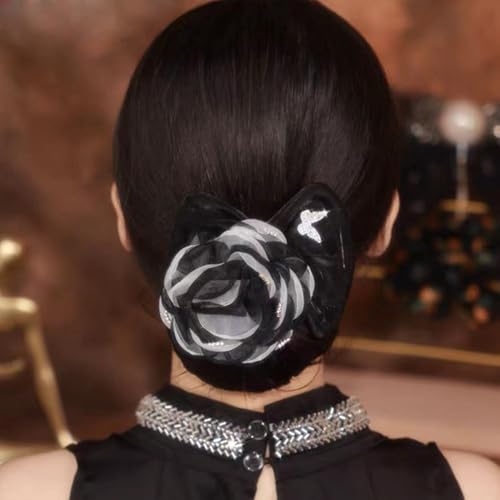 Insstyle Full Star Flower Hair Accessories, Hand Embroidered Flowers Deft Bun Hair, Character Hair Accessories,Lazy Hair Curler (Grey-2pcs)