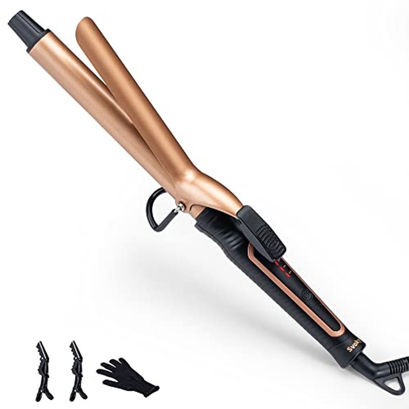 Svoky 1 Inch Tourmaline Ceramic Curling Iron | Professional Wand for Full Curls | Fast Heat Up, Dual Voltage for Travel