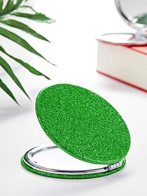 OMIRO 1X/10X(300R) Magnifying Compact Mirror with PU Leather, Ultra-Portable for Purses and Travel, Round Green