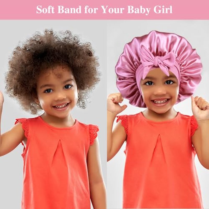 2+2 Satin Bonnets with Scrunchies for Kids, Cute Hair Bonnets for Girls Sleeping Curly Hair, A