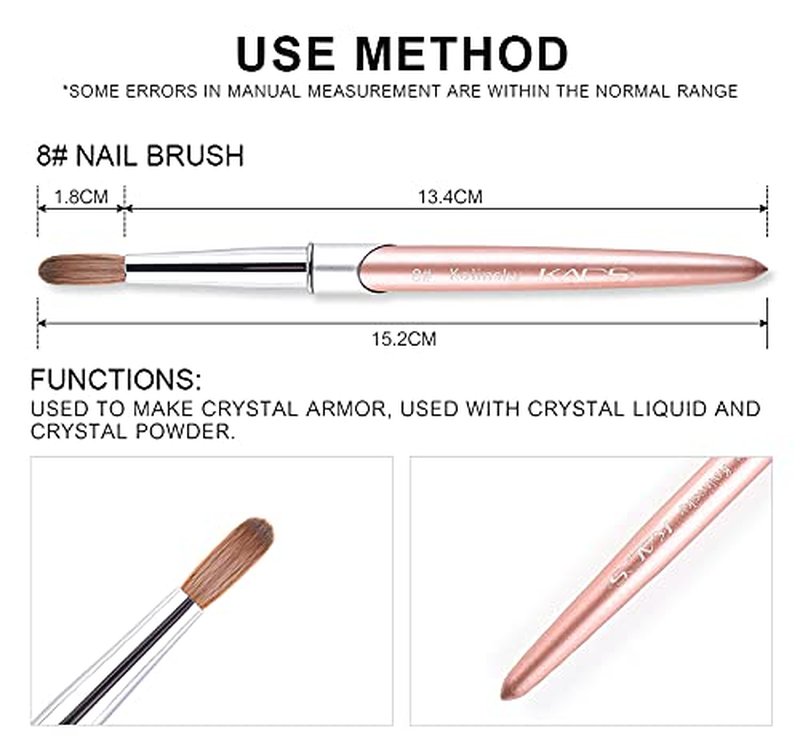 KADS 100% Kolinsky Sable Acrylic Brush Nail Brush for Acrylic Application Round Head Crimped Nail Art Brush Manicure Tool (8#)