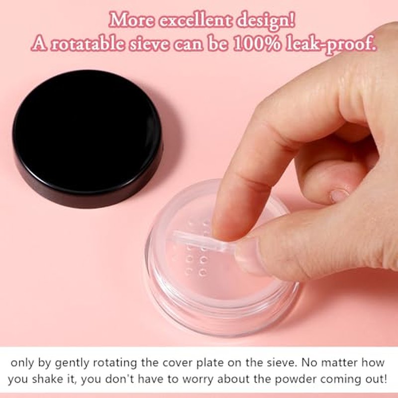 4Pcs 10ml/0.34oz Plastic Empty Travel Powder Container Loose Powder Containers for Women with Rotatable Sifter and Black Screw Lid Face Powder Compact Diy Empty，Small Powder Container(4pcs)