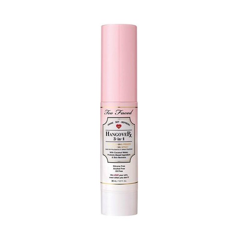 Too Faced Hangover 3-in-1 Primer & Setting Spray |Long Lasting + Hydrating, Travel Size, 1.01 Fl Oz, Clear