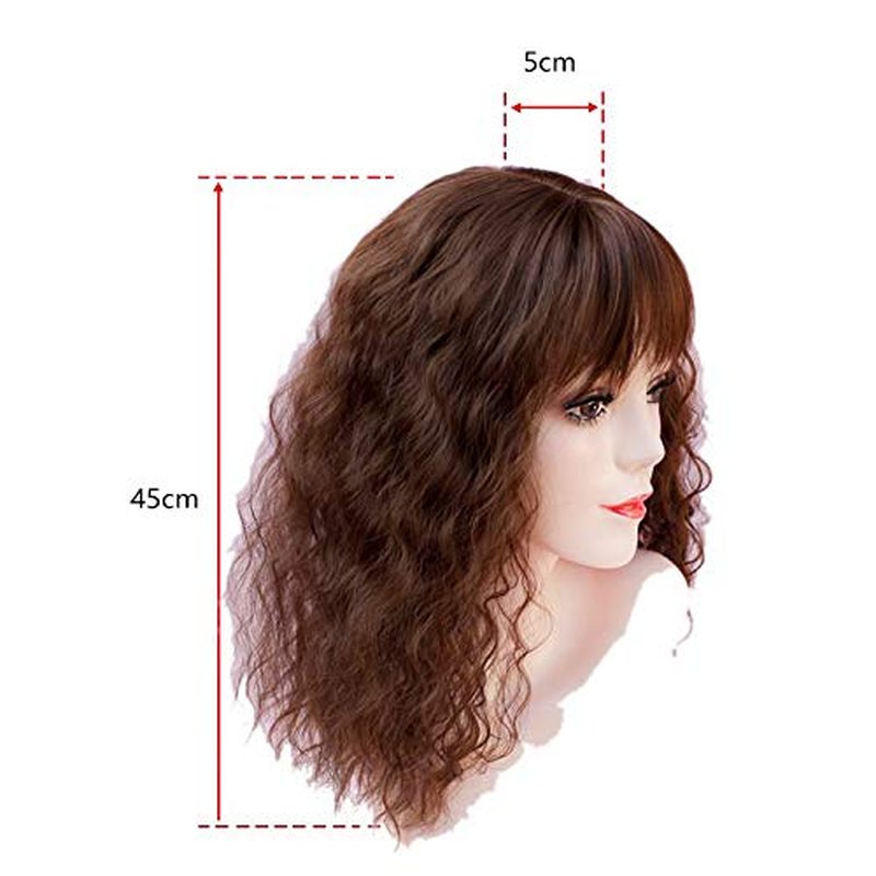 RemeeHi Clip on Curly Wavy Synthetic Top Wiglet Hairpieces for Thinning Loss Hair， Topper Hairpieces with Bangs for Women Dark Brown 18 inch(Thin)