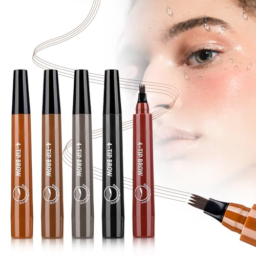 Upgrade Microblading Eyebrow Pen, 3D Waterproof Microblading Eyebrow Pencil 4-Tip Waterproof Eyebrow Pen, Natural Makeup Long-Lasting Fine Stroke Magic Eyebrow Pencil (5 Pcs)