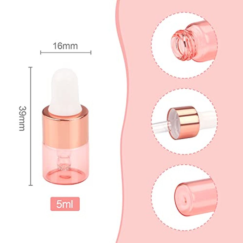 Wresty 15 Pcs Pink Glass Dropper Bottle Essential Oil Dropper Bottles Mini Glass Vials Cosmetic Liquid Container Perfume Aromatherapy Sample Bottles With Glass Eye Dropper (1ml(1/4 Dram))