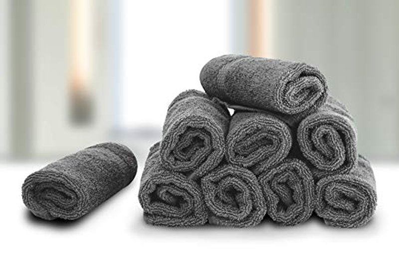 White Classic Luxury Cotton Washcloths - Large Hotel Spa Bathroom Face Towel | 12 Pack | (6-Grey/6-White)