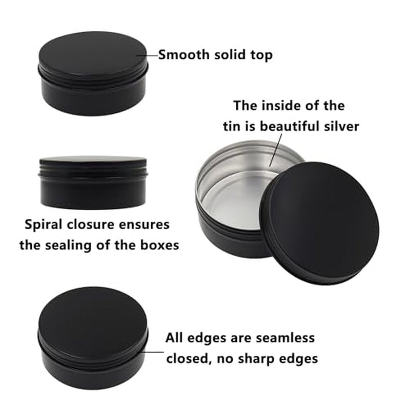 Aluminum Tin Jars Containers,ULIFESTAR Leak Proof Cosmetic Tin Jars Containers,Round Tin Cans with Lids,10PCS Black Cosmetic Sample Refillable Containers for Spice (8.8 ounces 100*40mm/3.93*1.57")